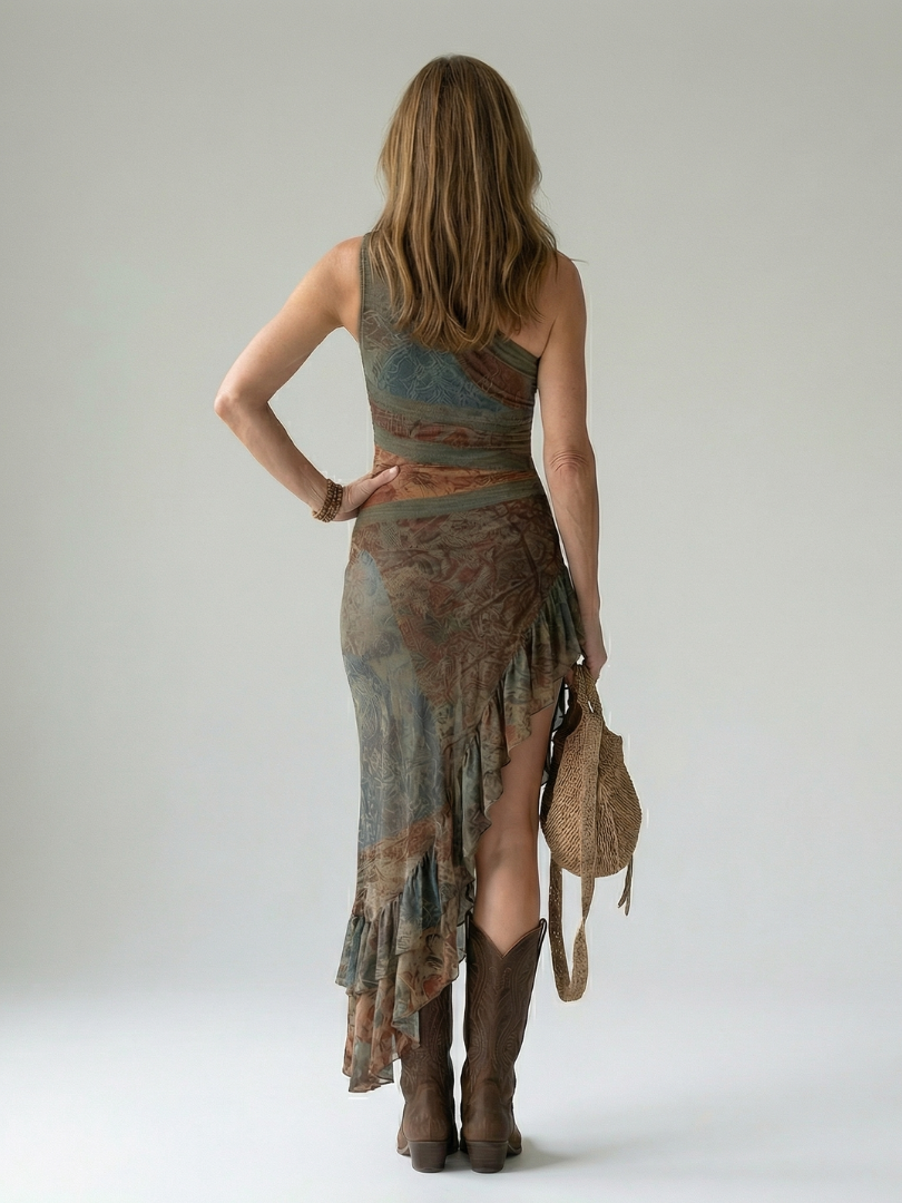 Liora | One-Shoulder Drape Midi Dress