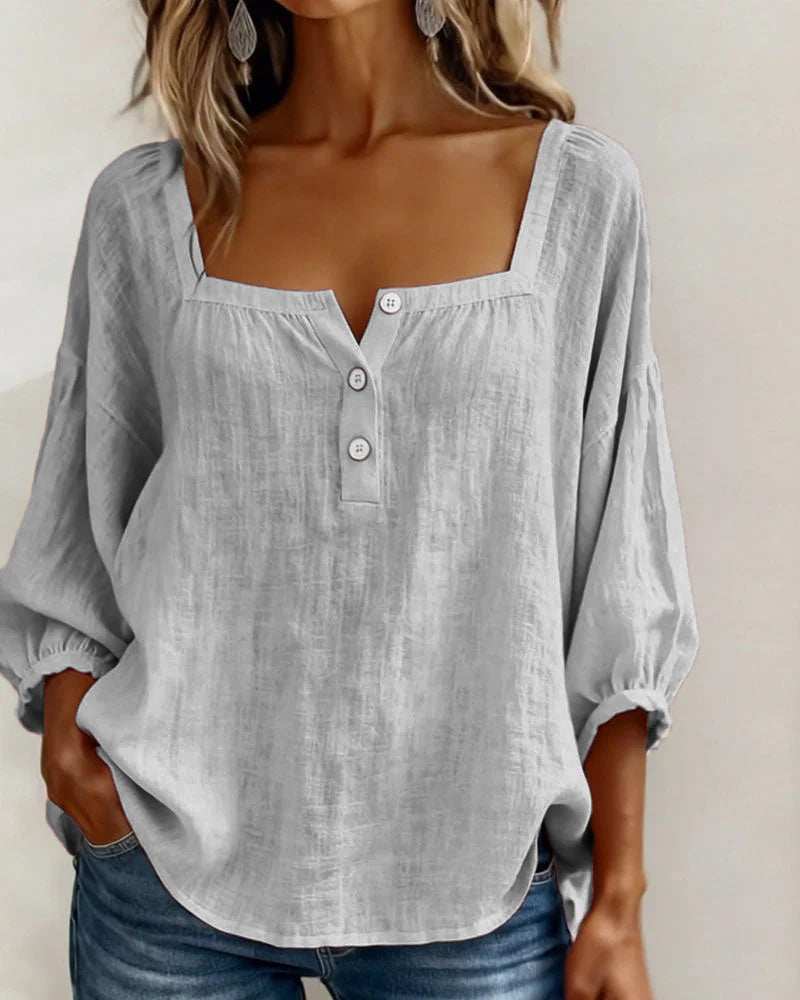 Masego | Cotton-Linen Square Neck Blouse