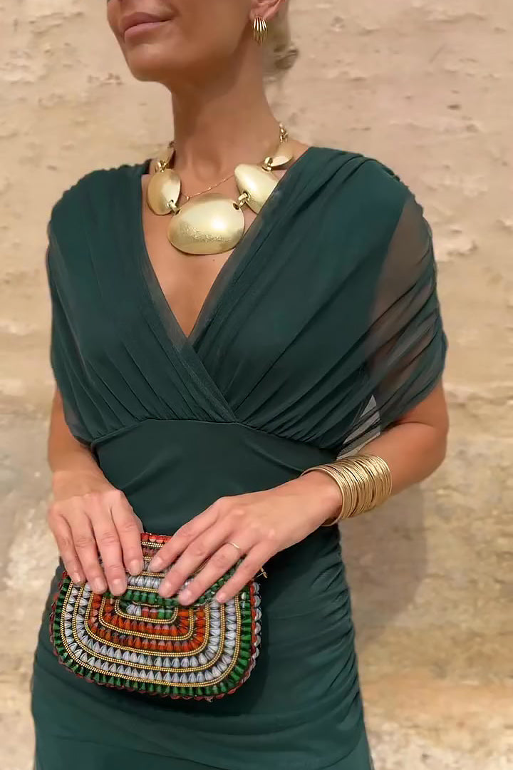 Margot | Pleated Waist V-Neck Maxi Dress