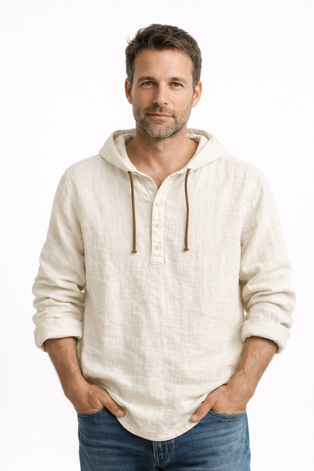 Sibakhulu | Hooded Linen Half-Button Shirt