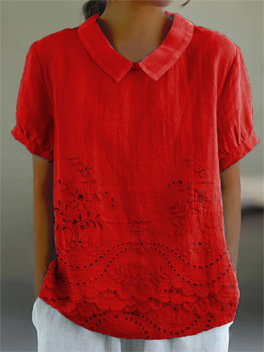 Camille | Floral Embroidered Linen Shirt