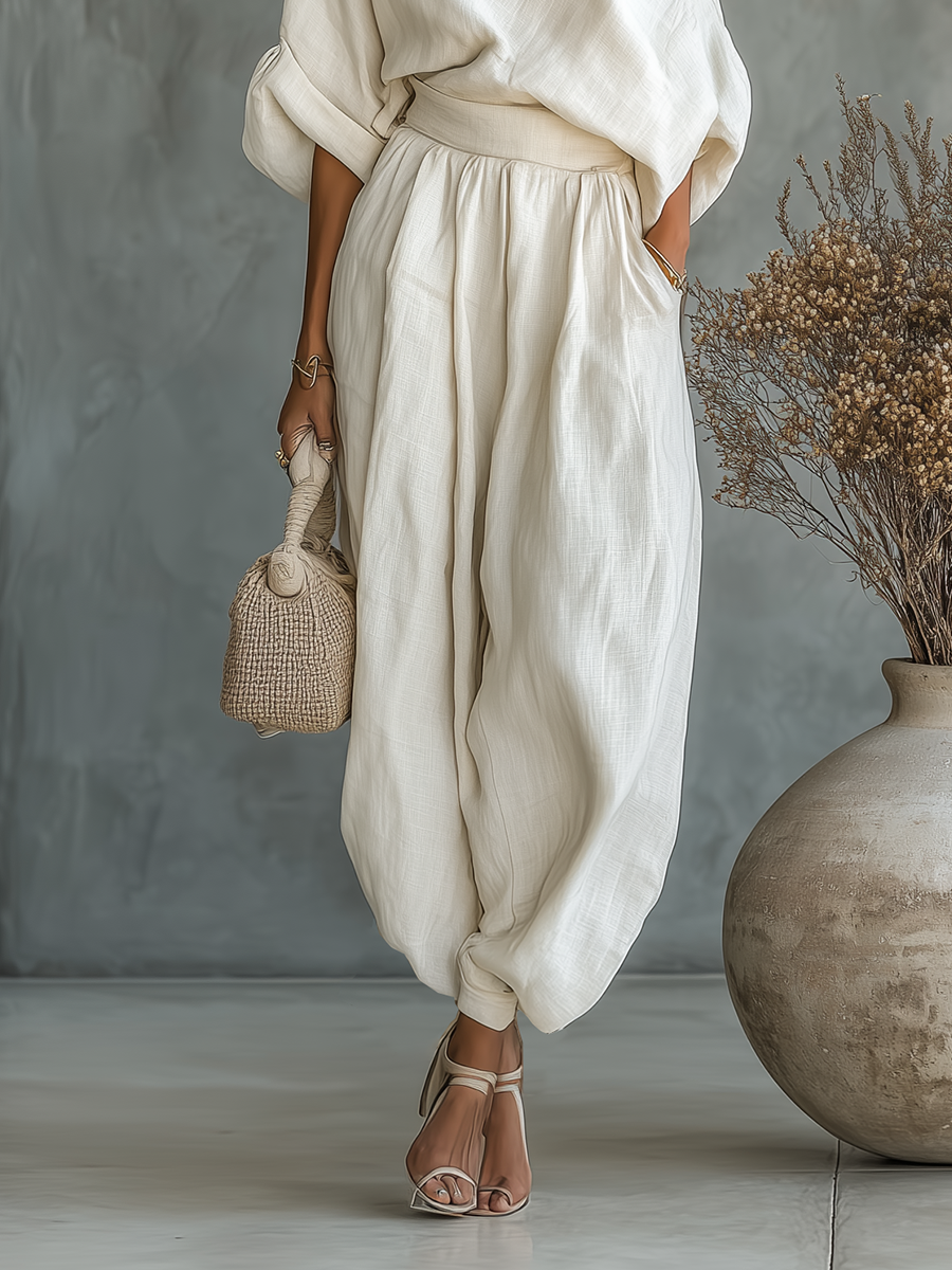 Nandi | Linen Off-Shoulder Top & Trouser Set