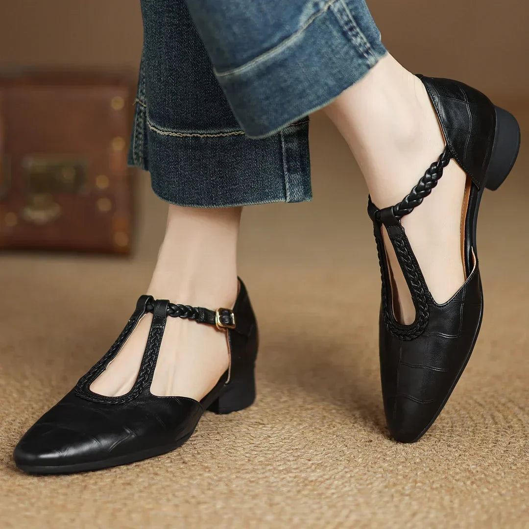 Rosalie | Braided Leather T-Strap Sandal