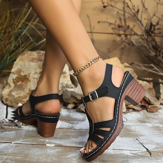Madelein | Peep-Toe Block Heel Summer Sandal