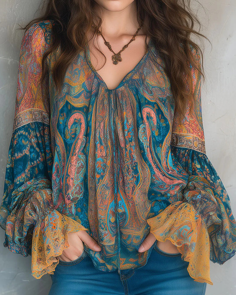 Isadora | Bohemian V-Neck Flared Sleeve Blouse