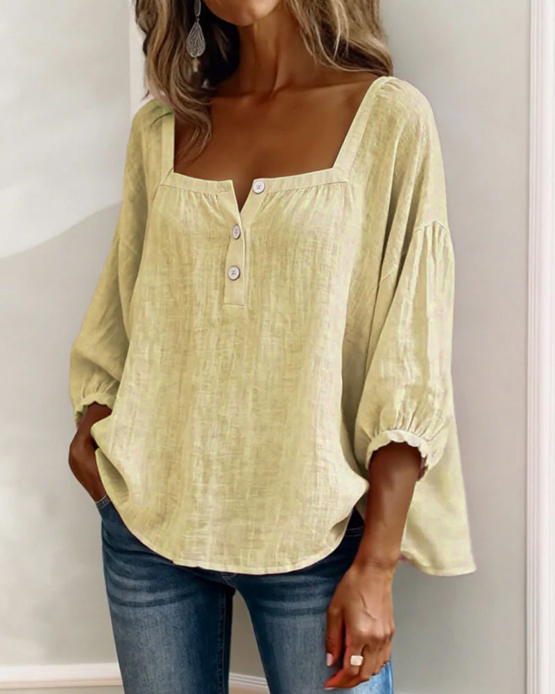 Masego | Cotton-Linen Square Neck Blouse