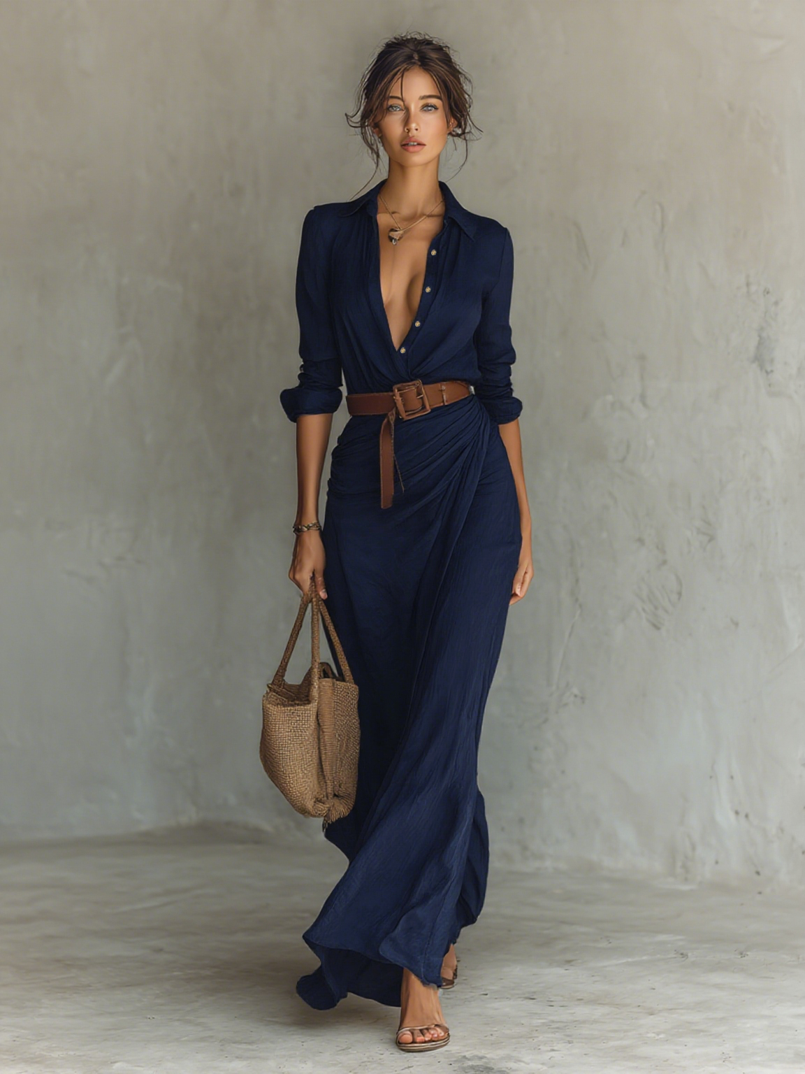 Simangele | Lapel Collar Maxi Dress Long Sleeve