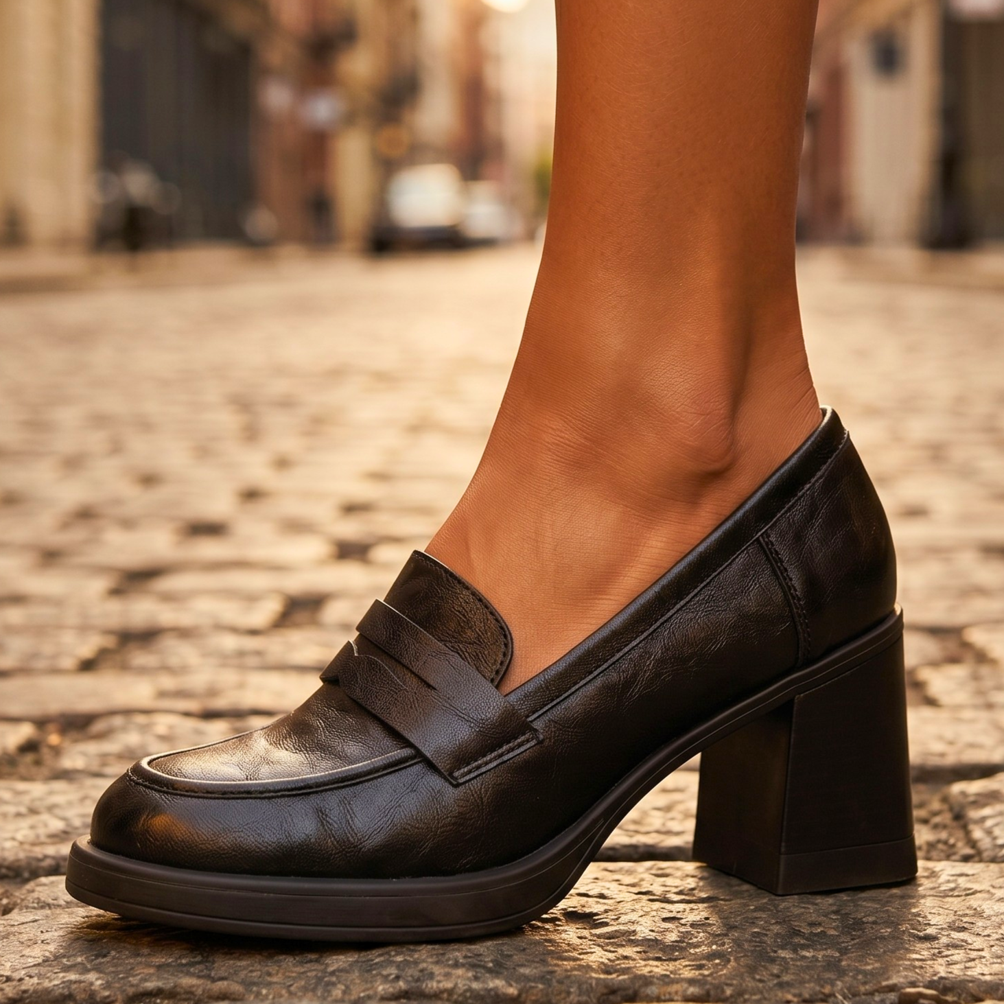 Lebone | Vintage Leather Block Heel Loafer