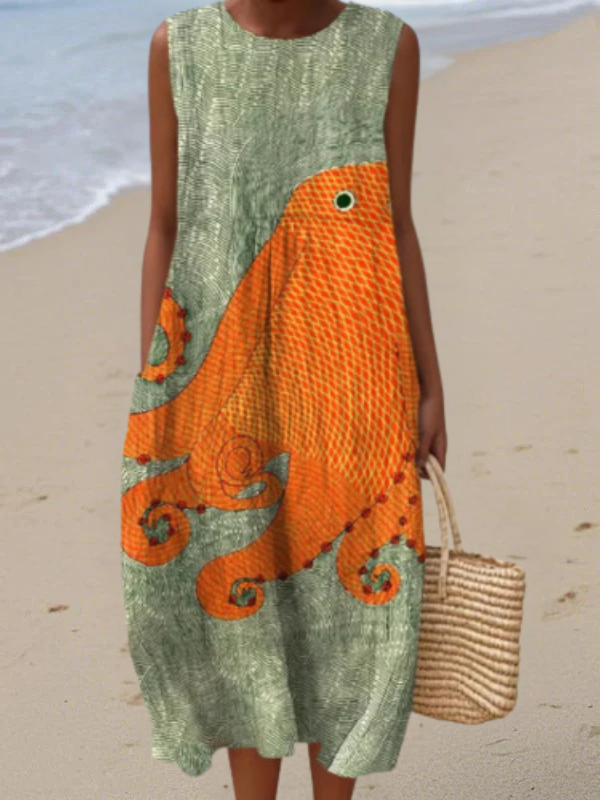 Océane | Octopus Print Midi Dress
