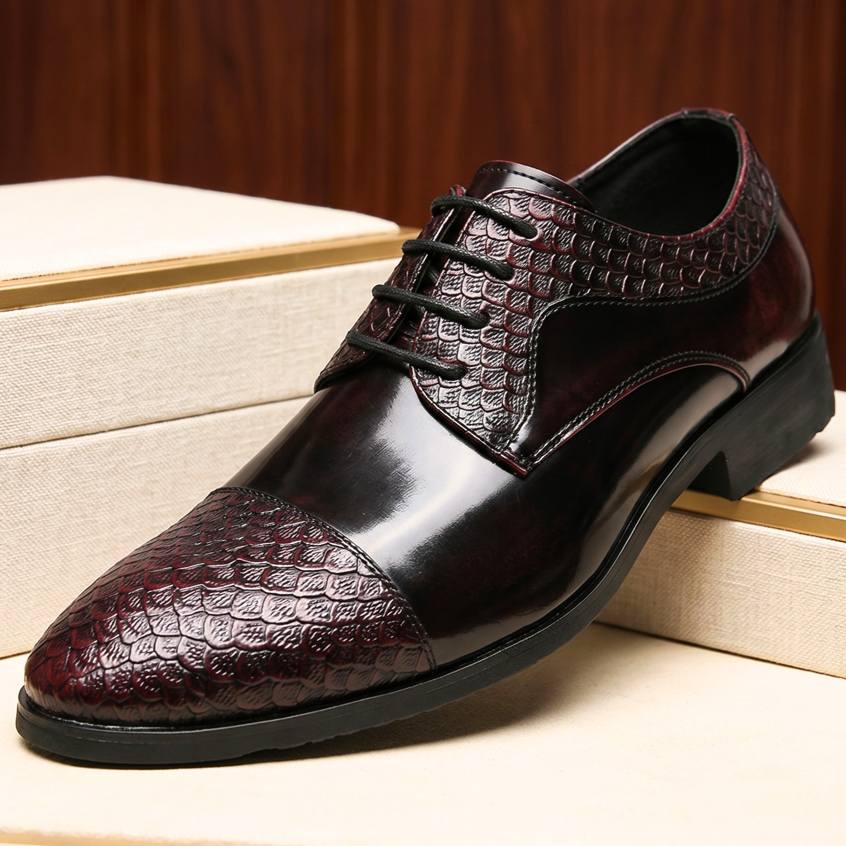 Reatlegile | Croc-Panel Leather Derby Shoes