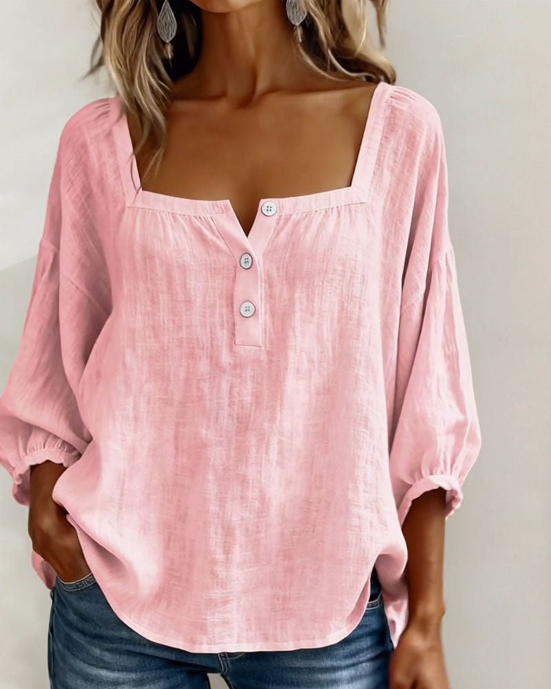 Masego | Cotton-Linen Square Neck Blouse