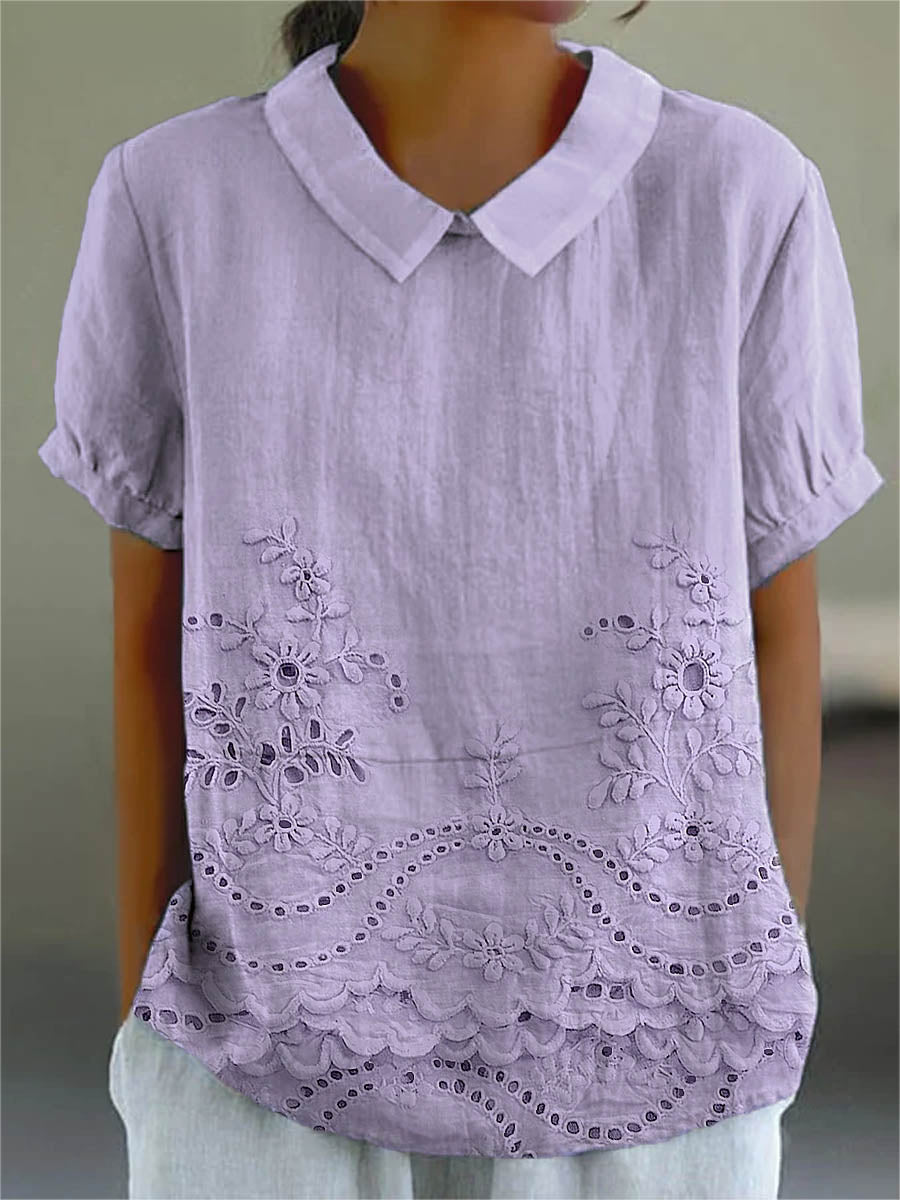 Camille | Floral Embroidered Linen Shirt