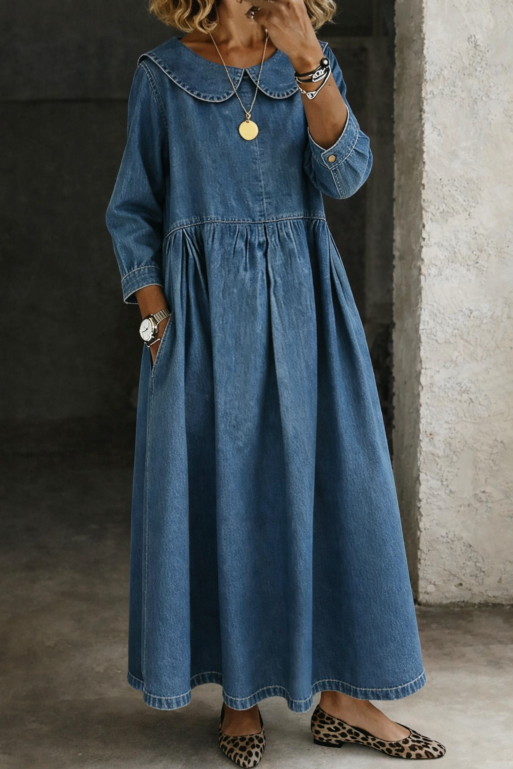 Francesca | Peter Pan Collar Denim Dress