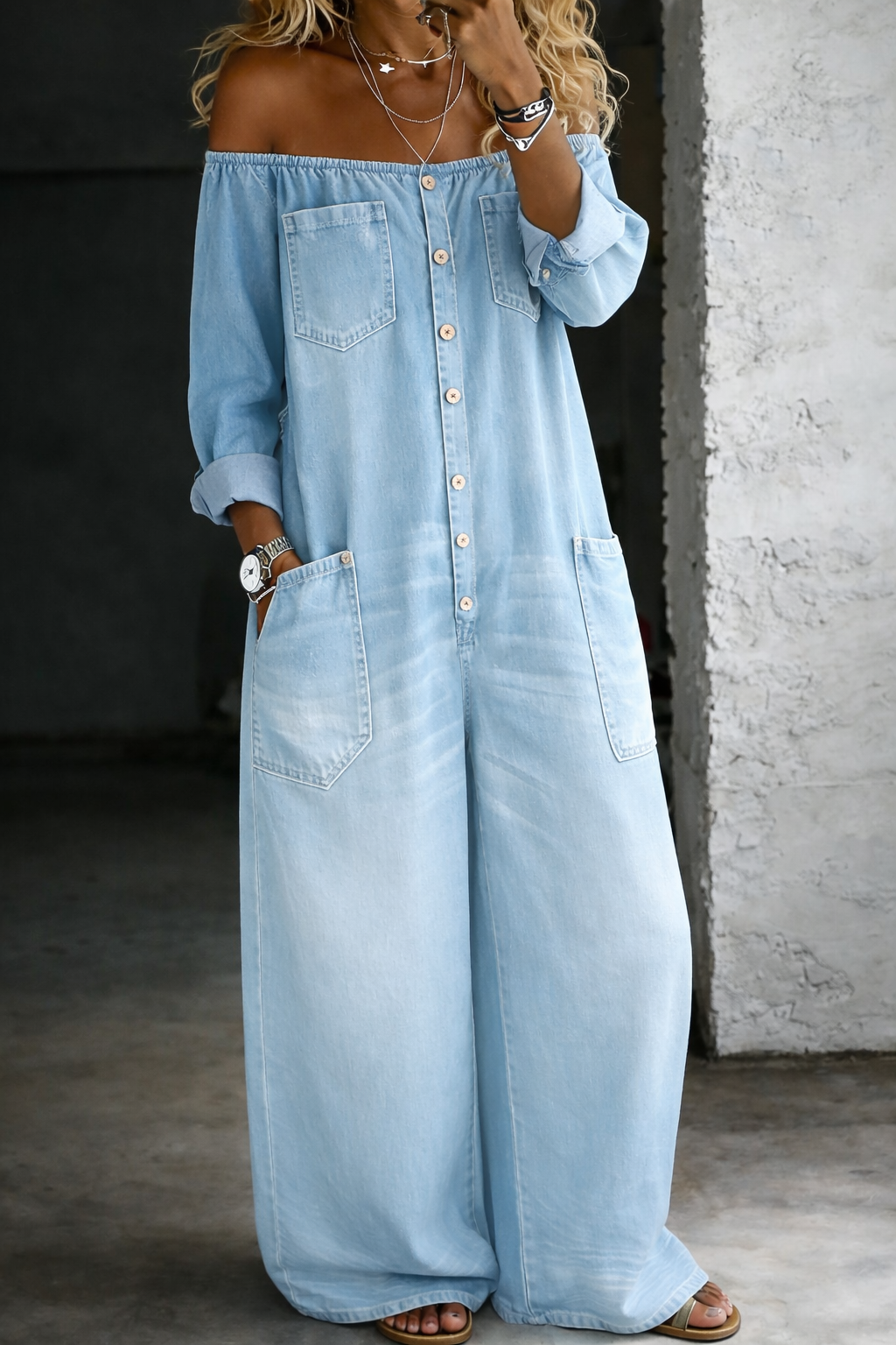 Valentina | Long Sleeve Denim Jumpsuit