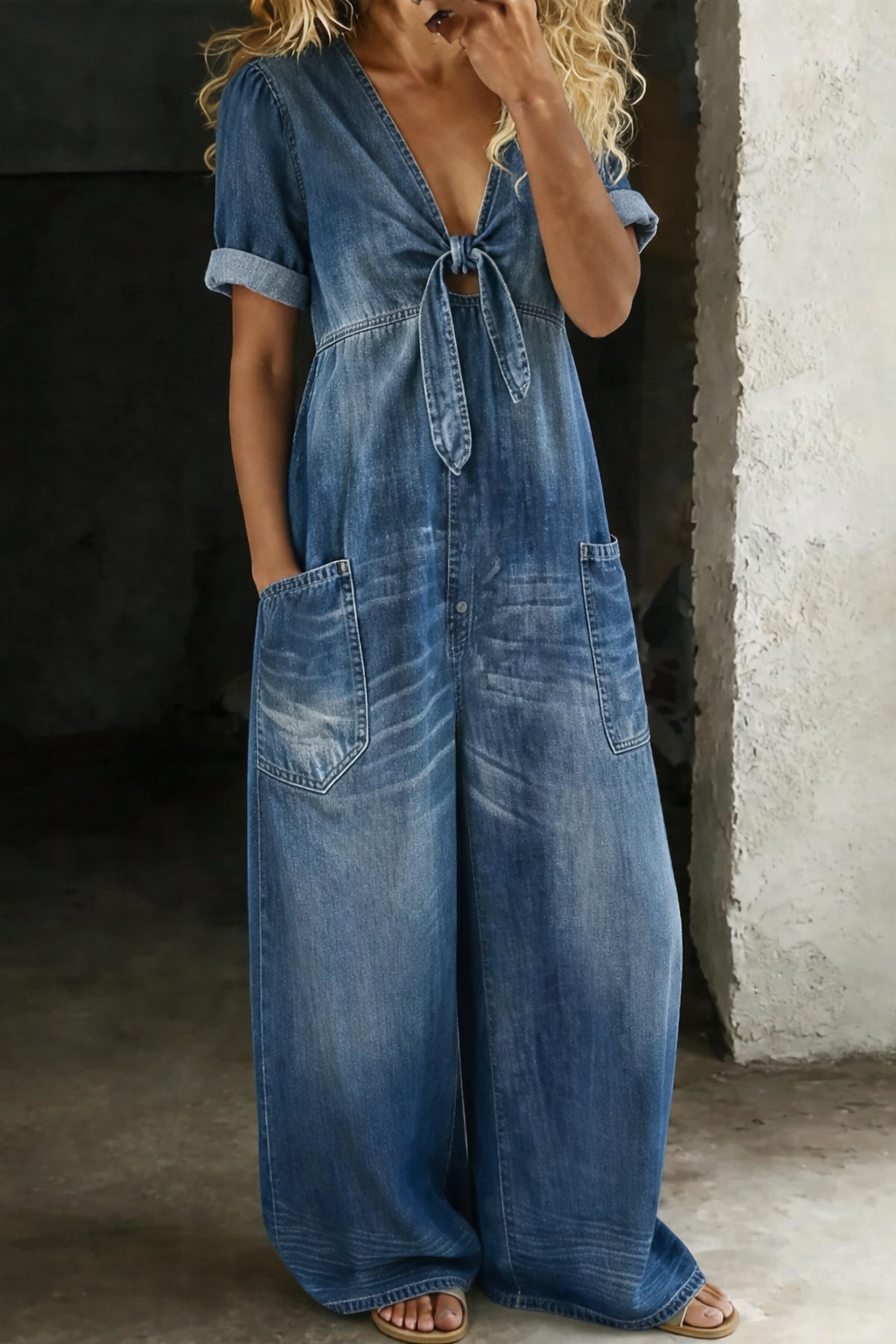 Léa | V-Neck Denim Jumpsuit