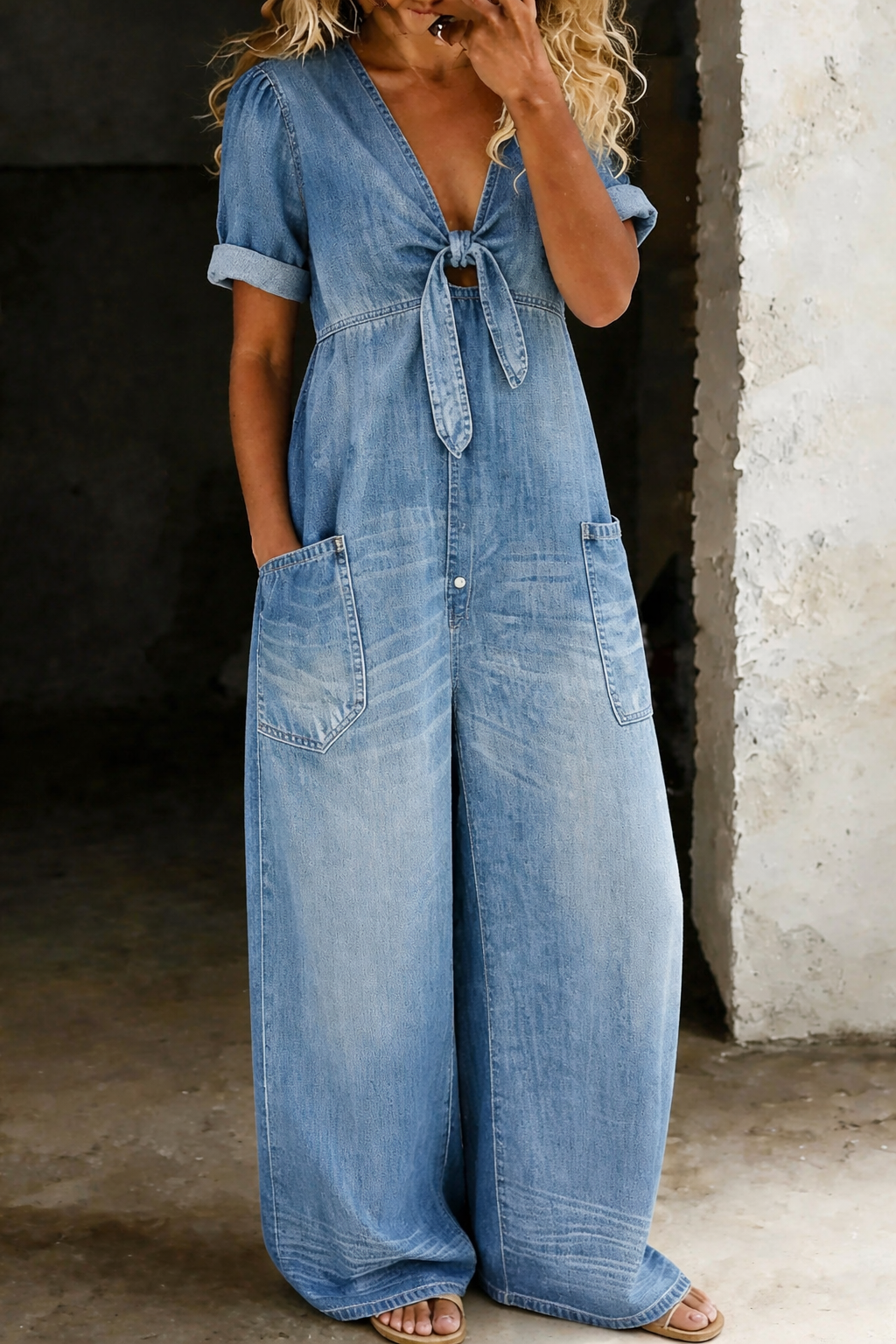 Léa | V-Neck Denim Jumpsuit