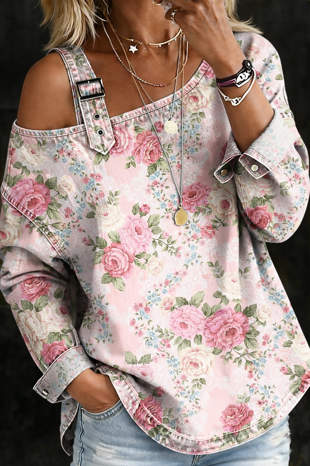 Celeste | Floral Collar Denim Dress