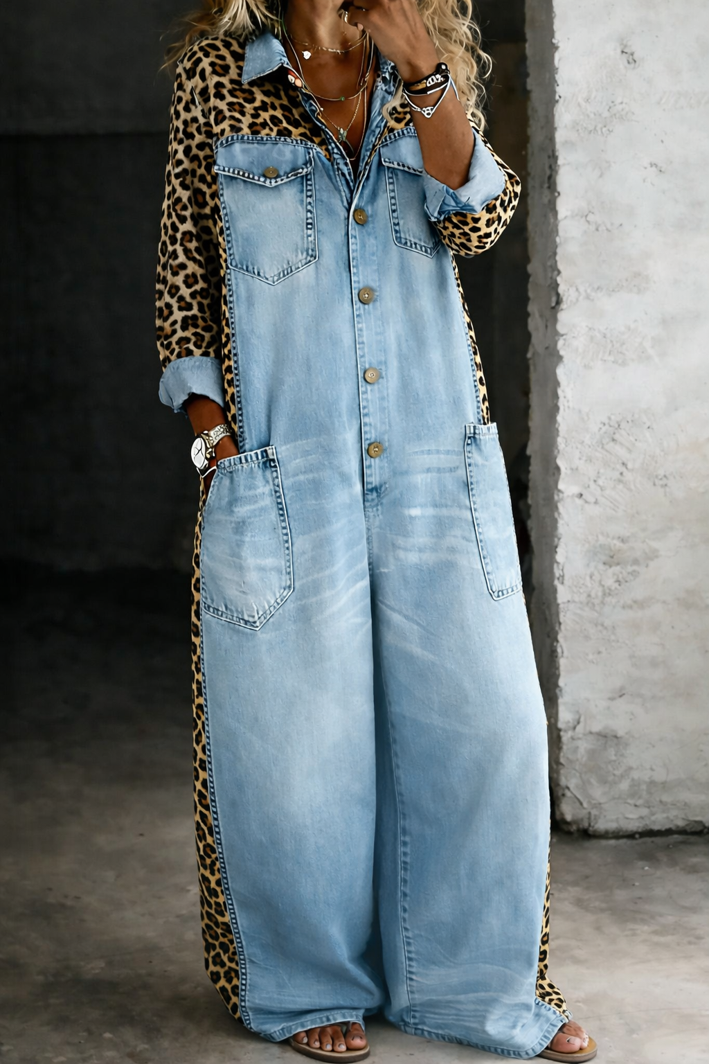 Elena | Button-Front Denim Jumpsuit
