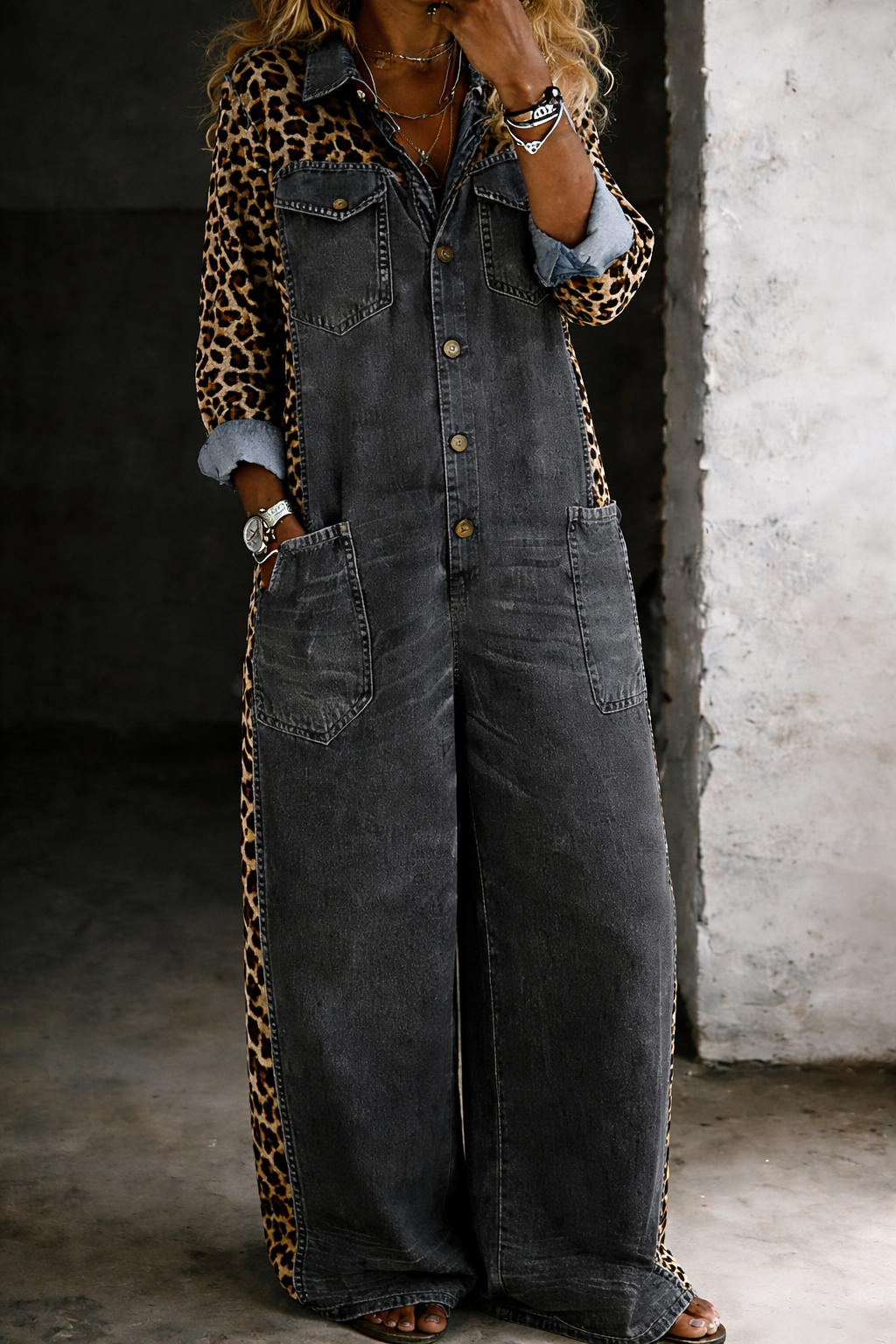 Elena | Button-Front Denim Jumpsuit