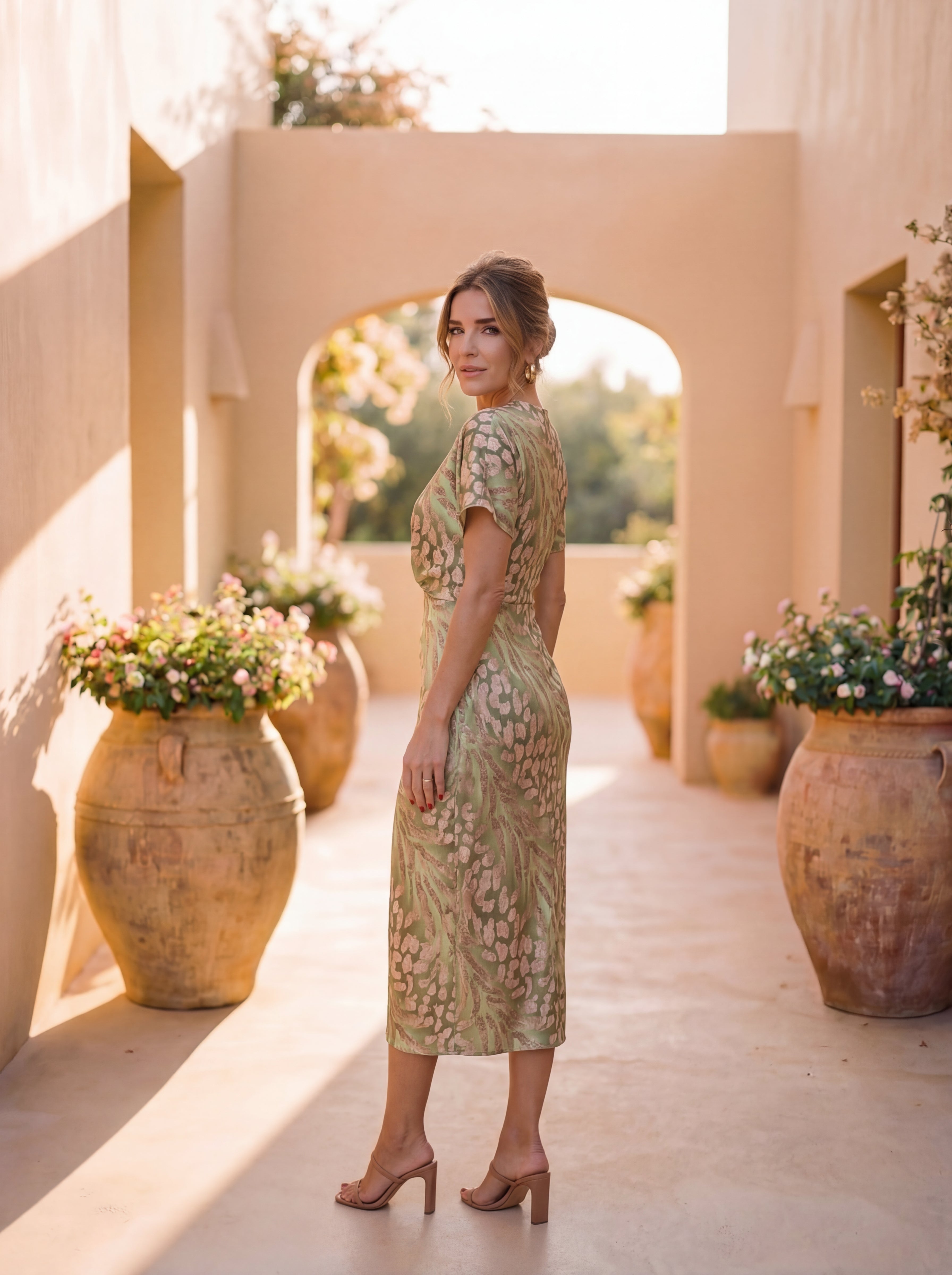 Camille | Copper Twist-Waist Midi Dress