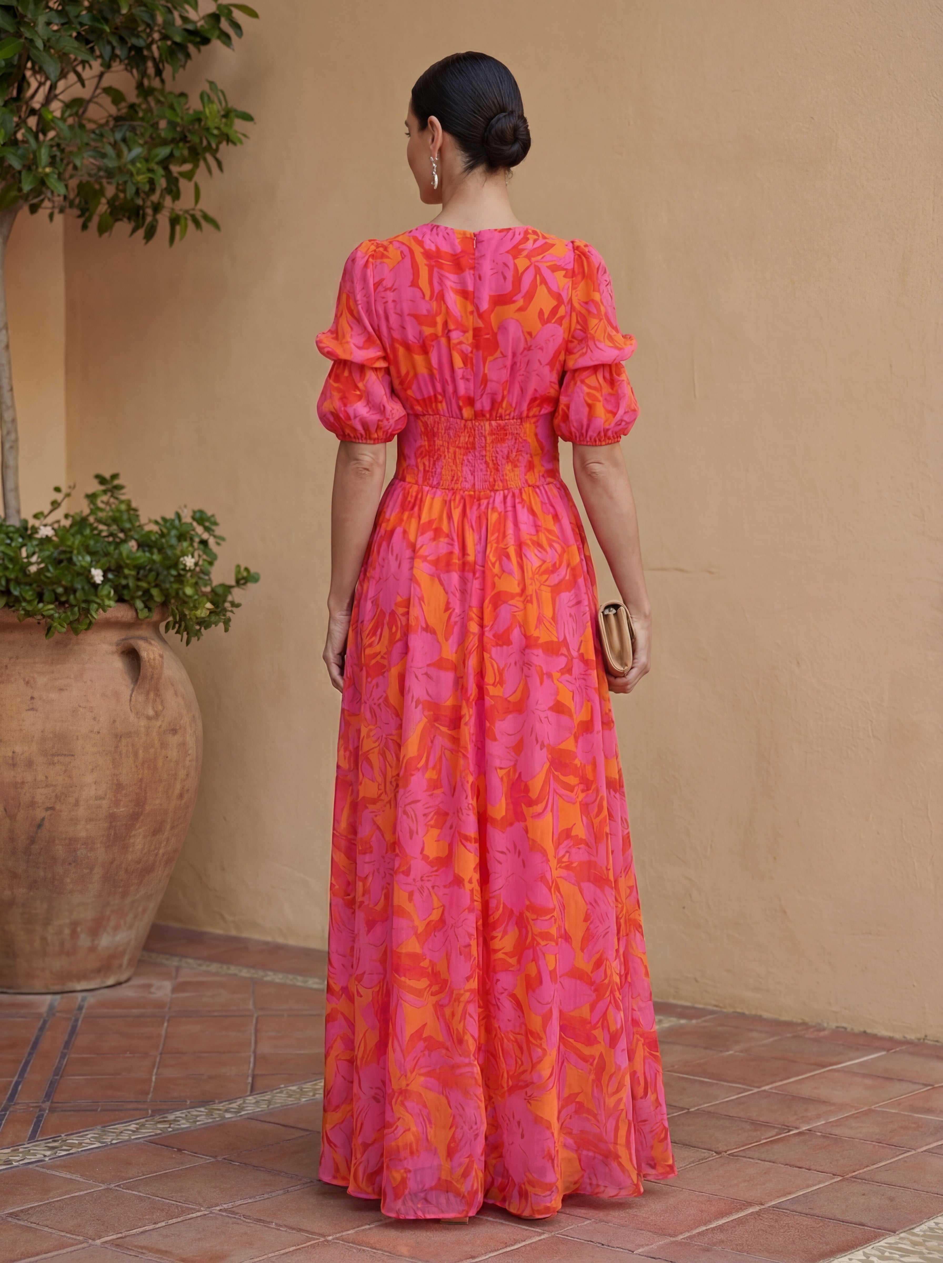 Aitana | Flowing Pink & Orange Maxi Dress