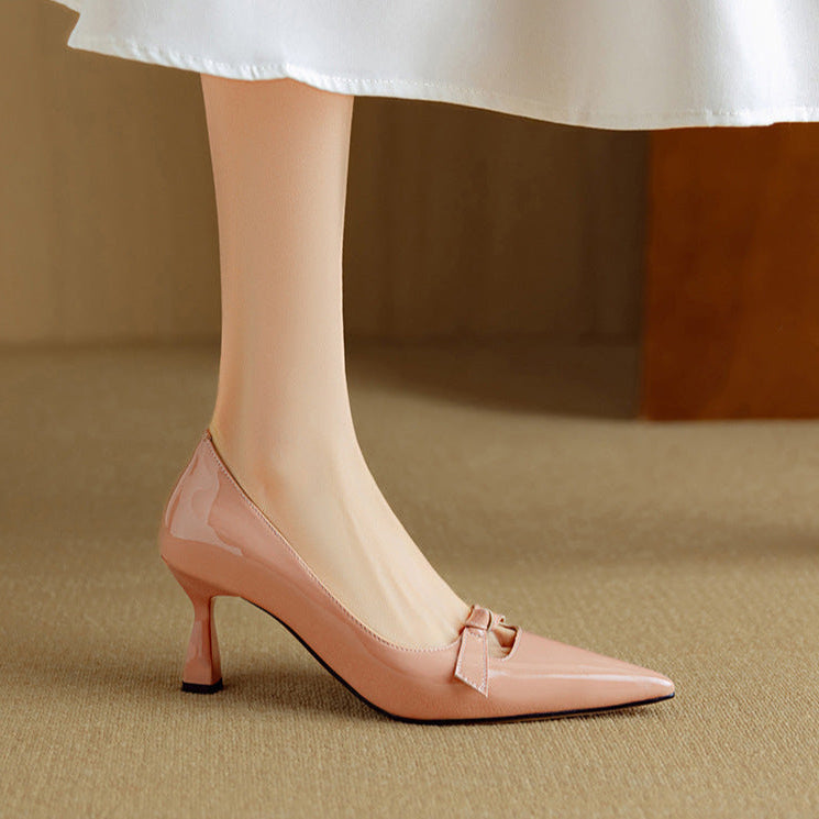 Clarisse | Glossy Bow Leather Pumps