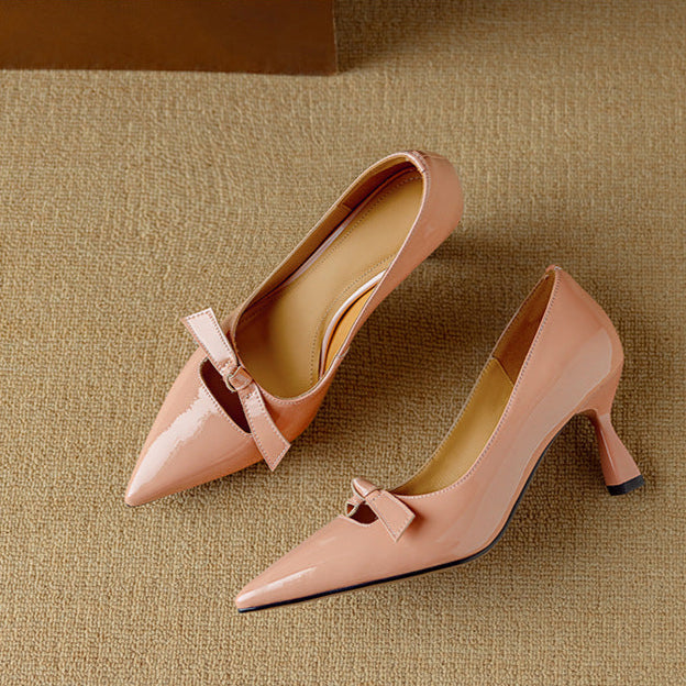 Clarisse | Glossy Bow Leather Pumps