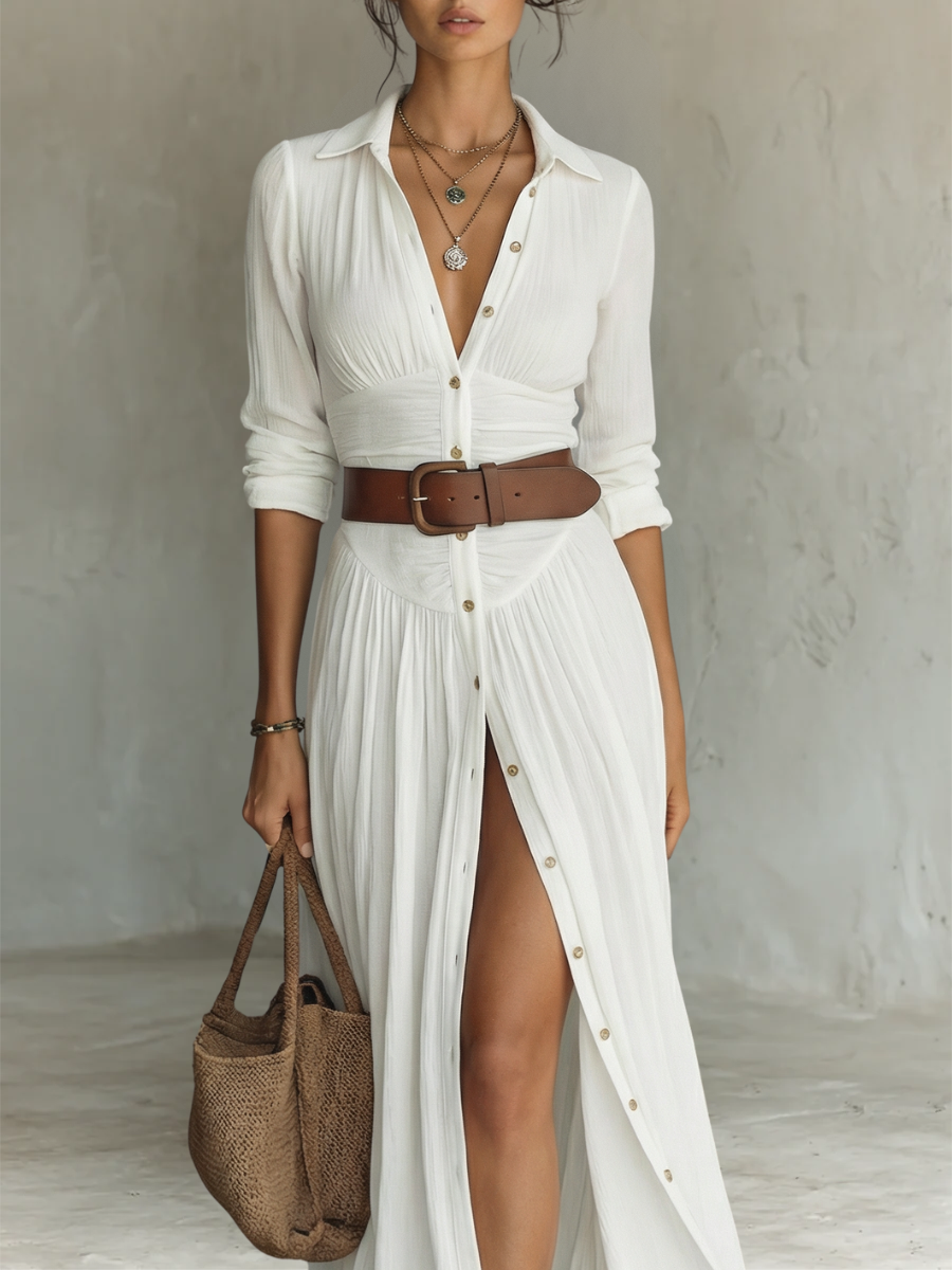 Khethiwe | Linen Maxi Dress Lapel Long Sleeve