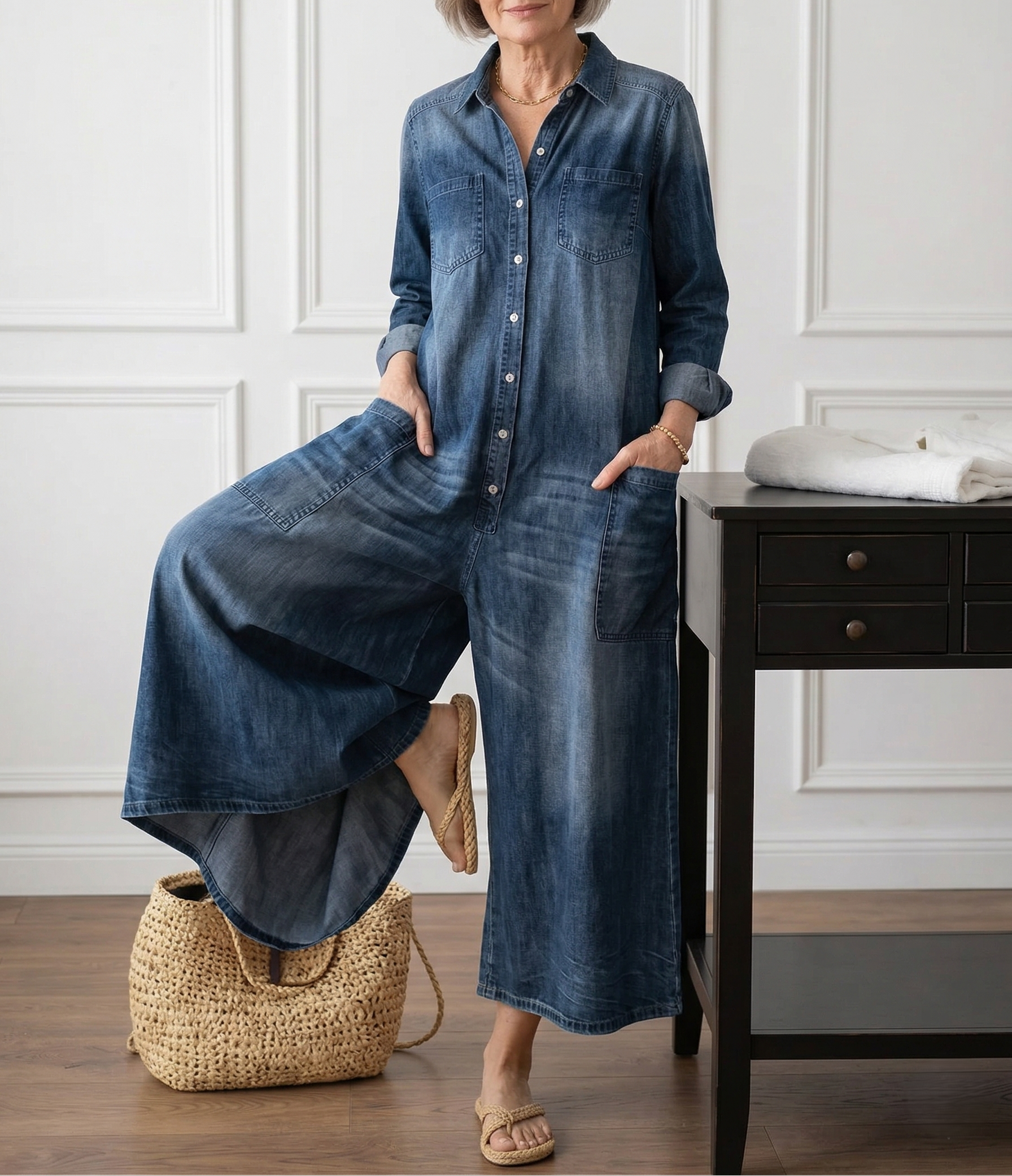 Rosalie | Vintage Washed Denim Jumpsuit