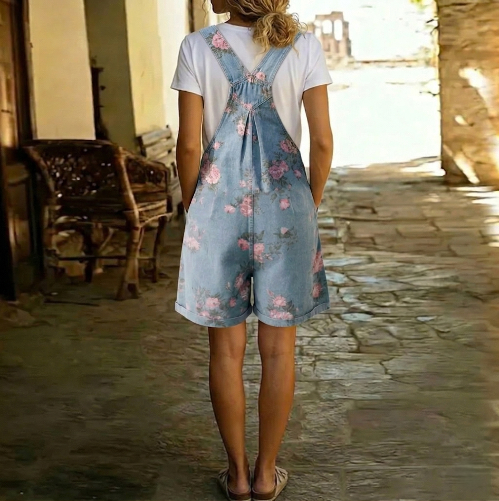 Sienna | Vintage Washed Denim Floral Jumpsuit