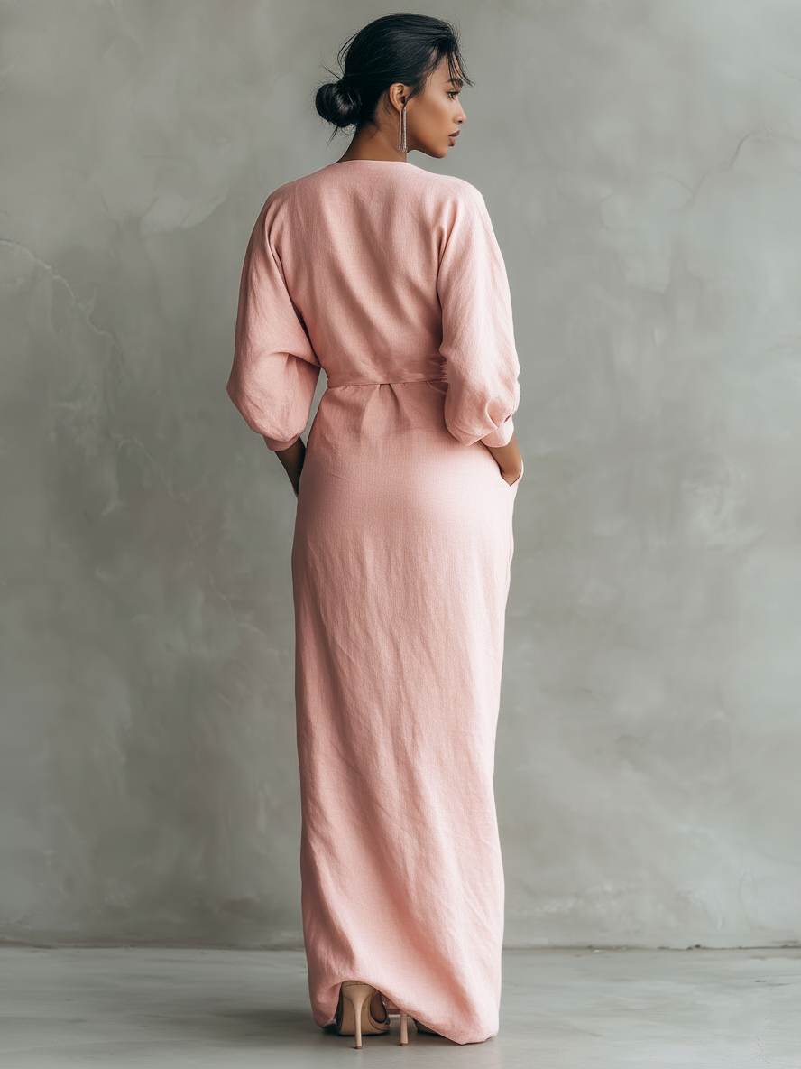 Naledi | Linen Blend V-Neck Maxi Dress
