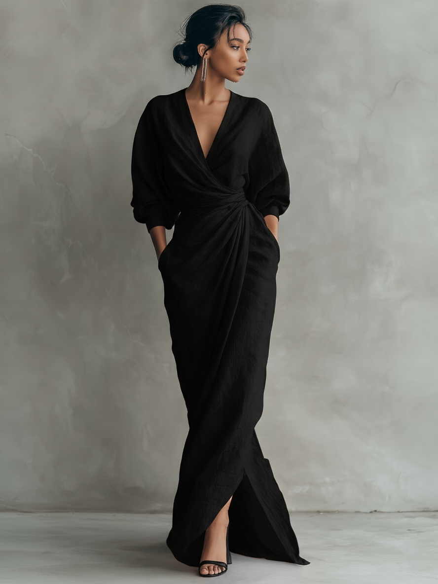 Naledi | Linen Blend V-Neck Maxi Dress