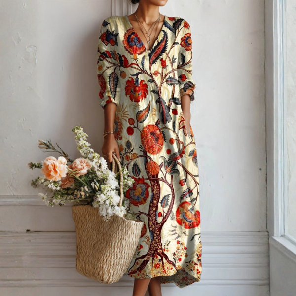 Celeste | Bohemian Floral Linen Dress