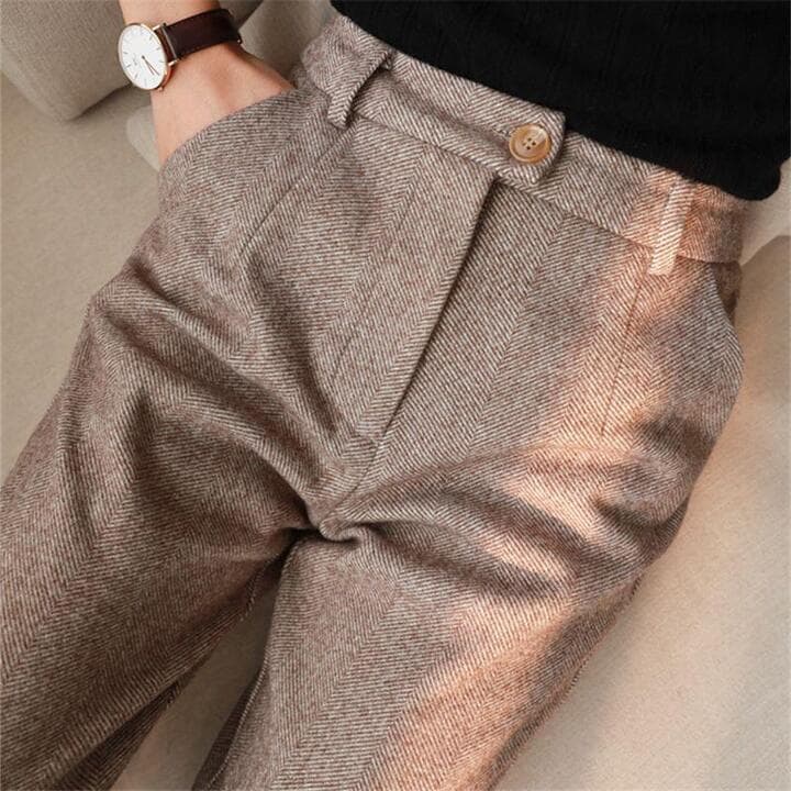 Claudia | Pleated Herringbone Pants