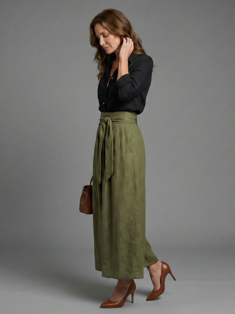 Elena | Button Blouse & Tie Midi Skirt Set