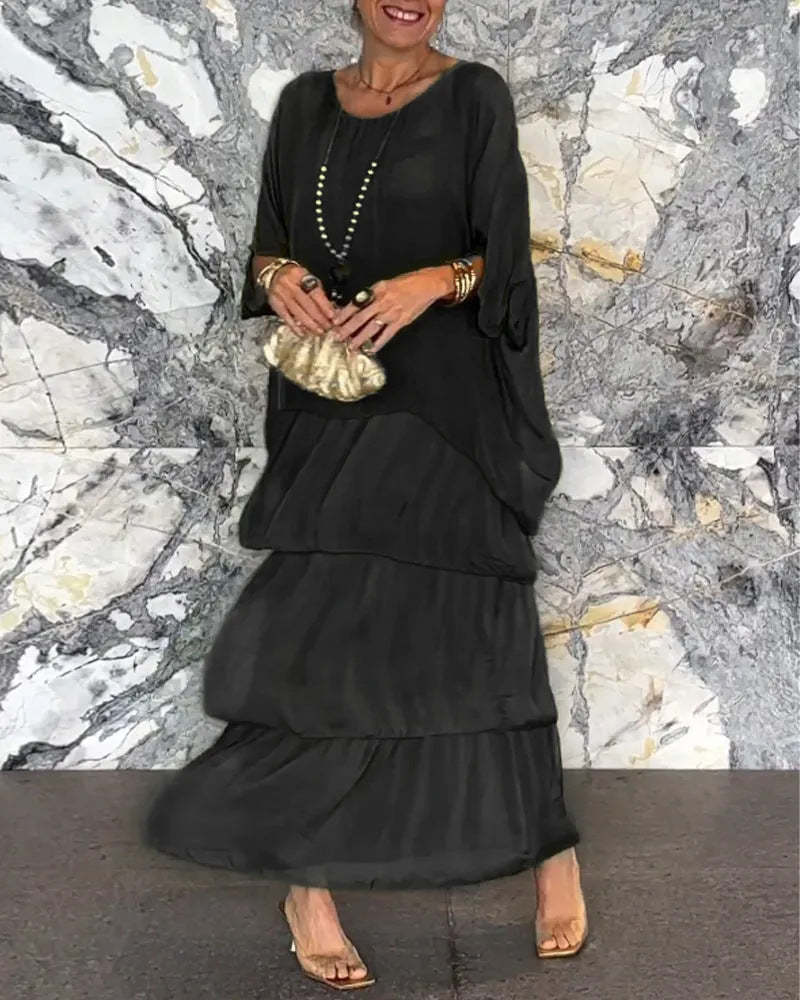 Nobahle | Floral Tiered Maxi Batwing Dress