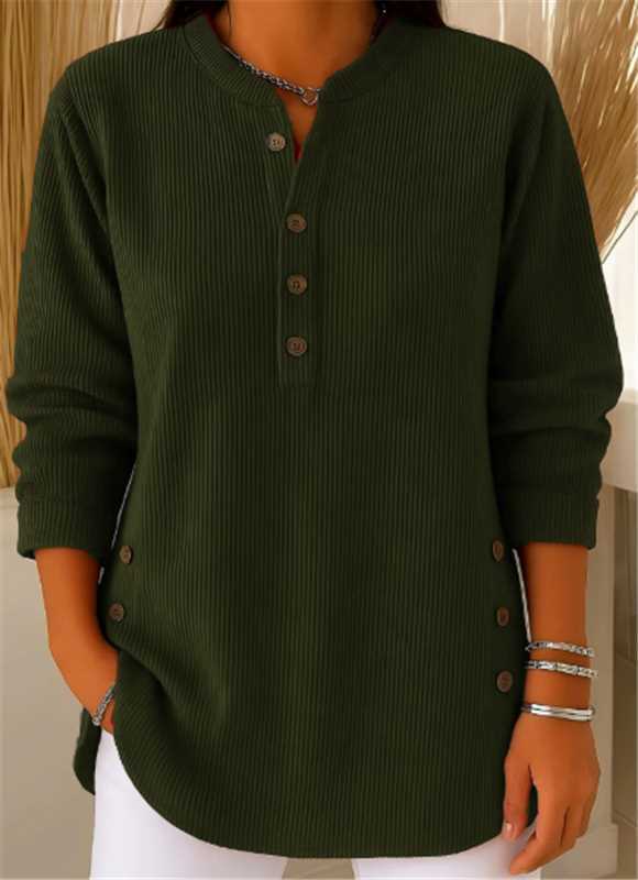 Moipone | Ribbed Henley Long Sleeve Top