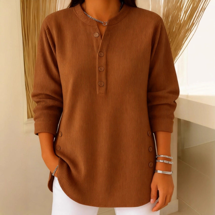 Moipone | Ribbed Henley Long Sleeve Top