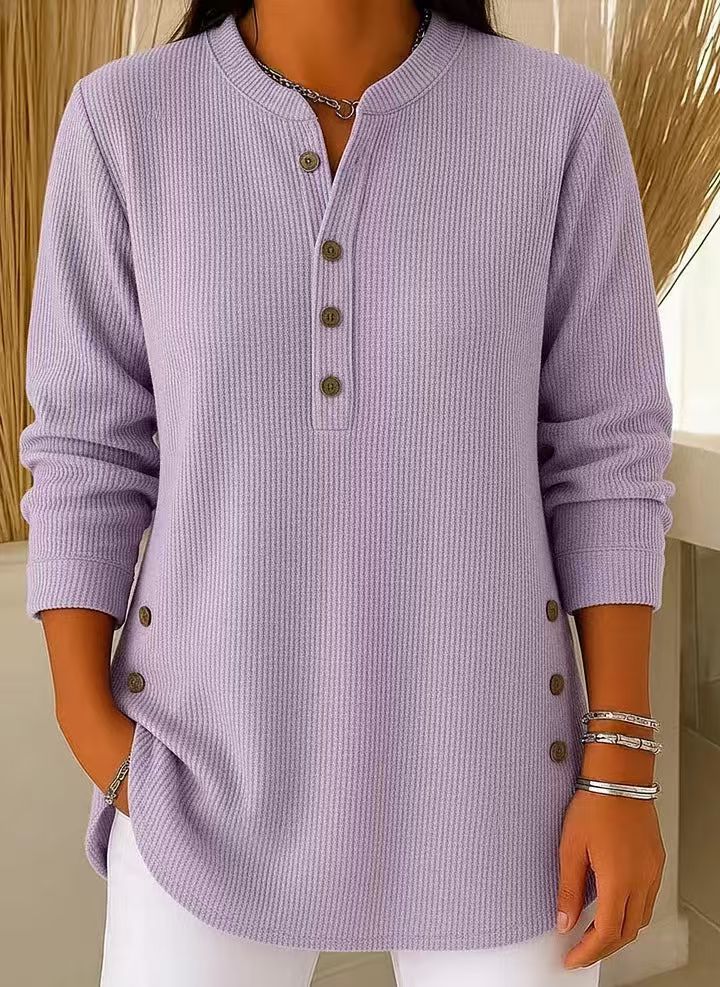 Moipone | Ribbed Henley Long Sleeve Top