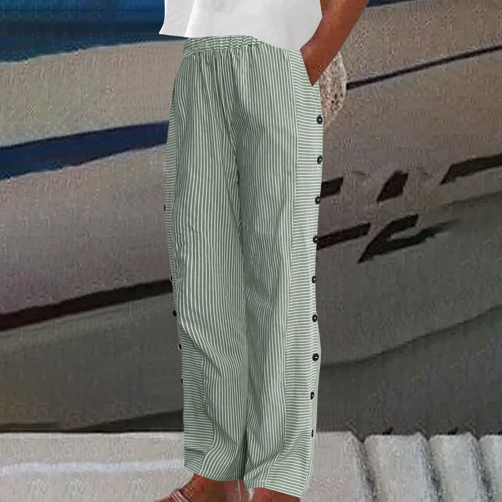 Sofia | Striped Button-Accent Pants