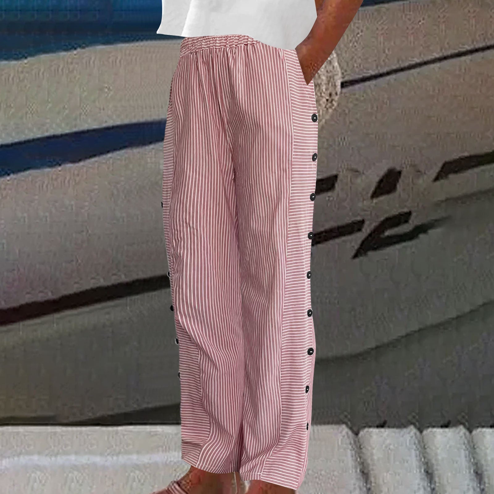 Sofia | Striped Button-Accent Pants
