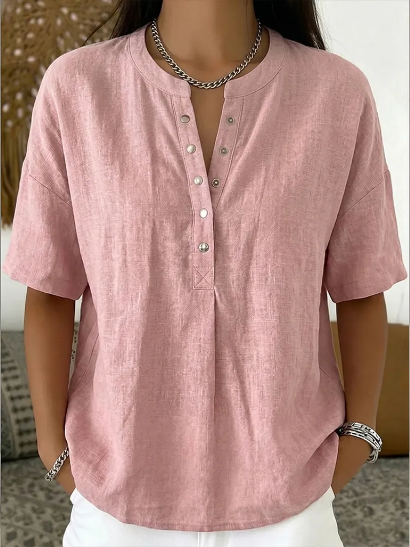 Dipuo | Button Detail Round Neck Top