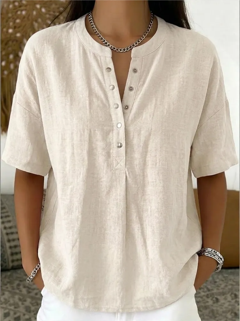 Dipuo | Button Detail Round Neck Top
