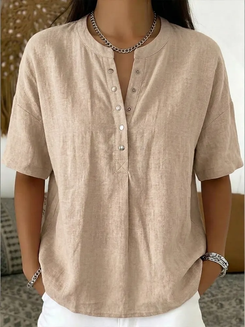Dipuo | Button Detail Round Neck Top