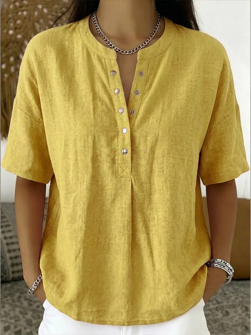 Dipuo | Button Detail Round Neck Top