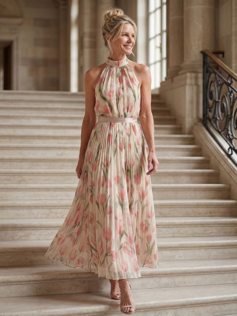 Valentina | Halter Neck Floral Midi Dress