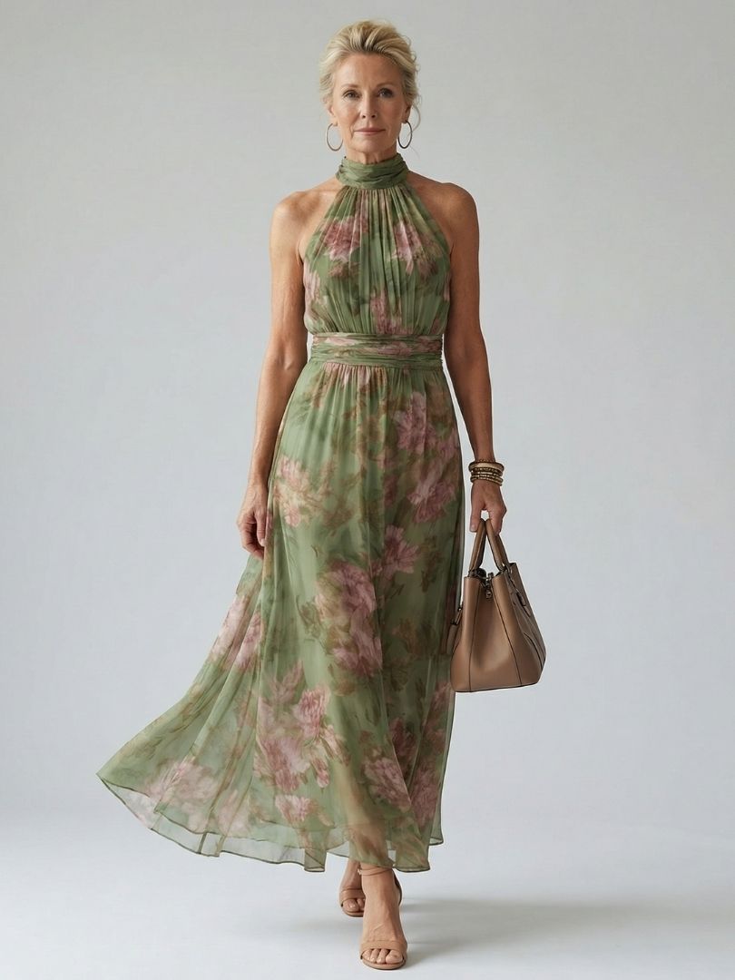 Léa | Gathered Halter Midi Dress