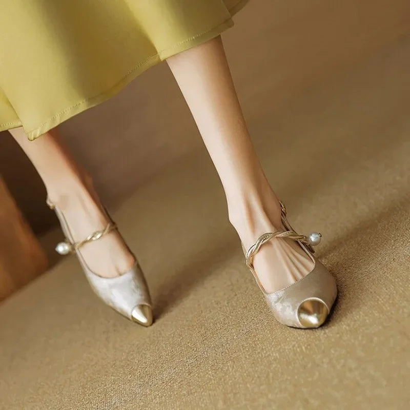 Séraphine | Floral Pearl Kitten Heel Pumps