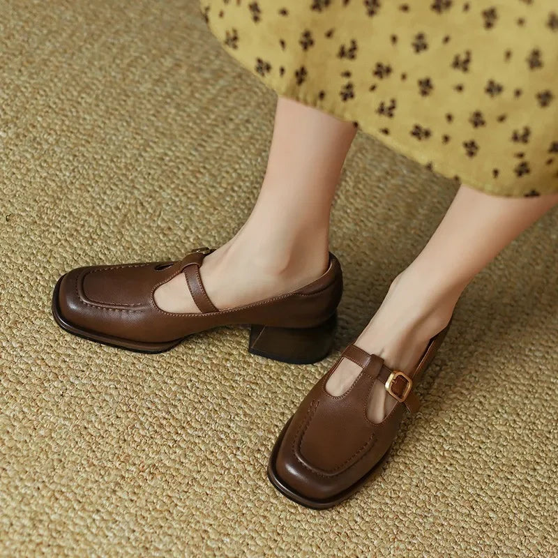 Pauline | Square Toe T-Strap Heels