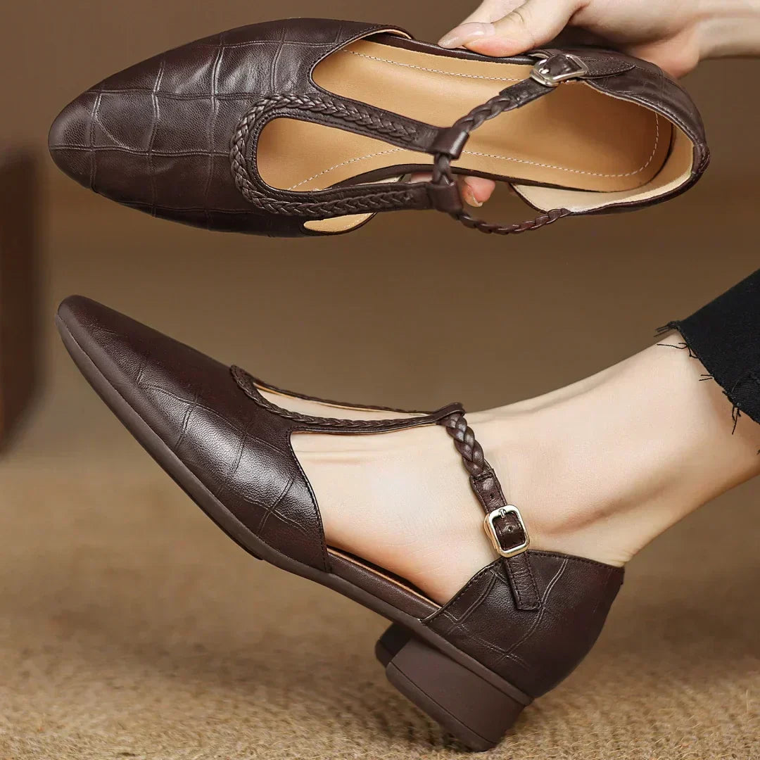 Rosalie | Braided Leather T-Strap Sandal